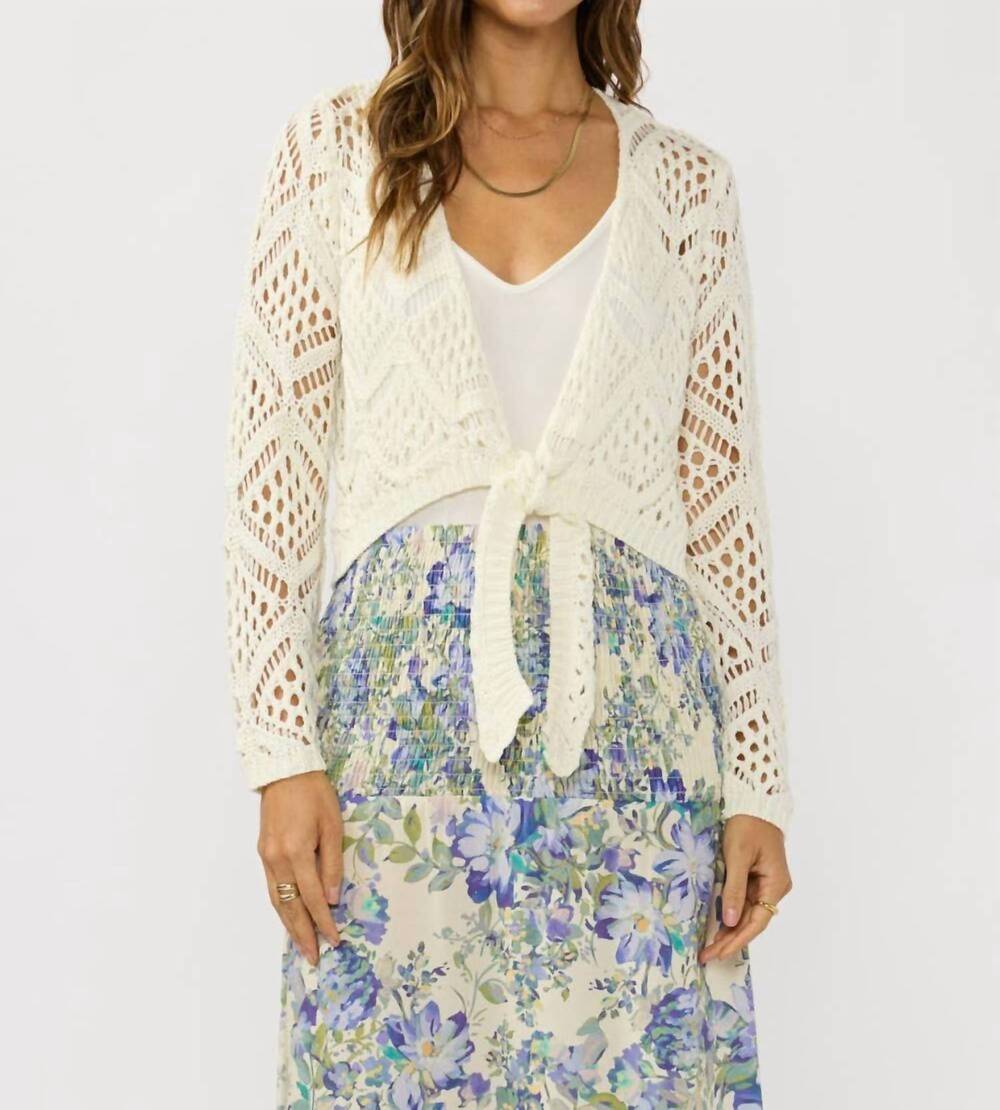 NEW LOVESTITCH women's open crochet tie front top in vanilla
